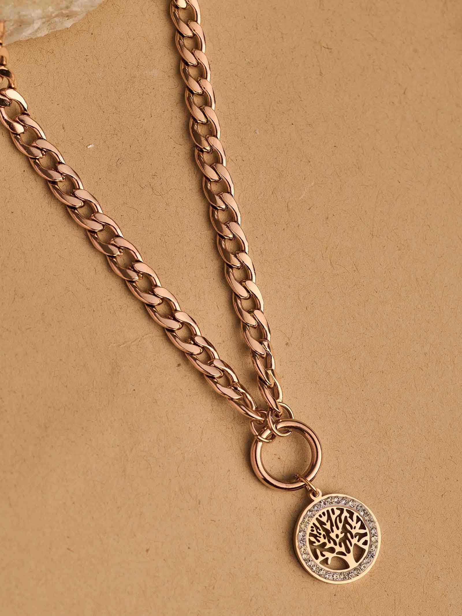 Beruzu Radiant Roots: Rose Gold Tree of Life Necklace