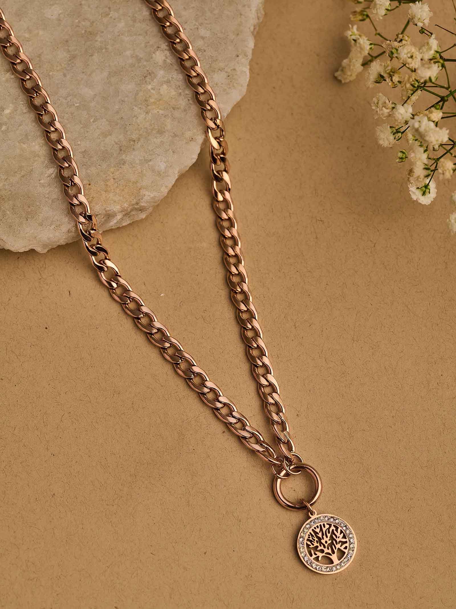 Beruzu Radiant Roots: Rose Gold Tree of Life Necklace