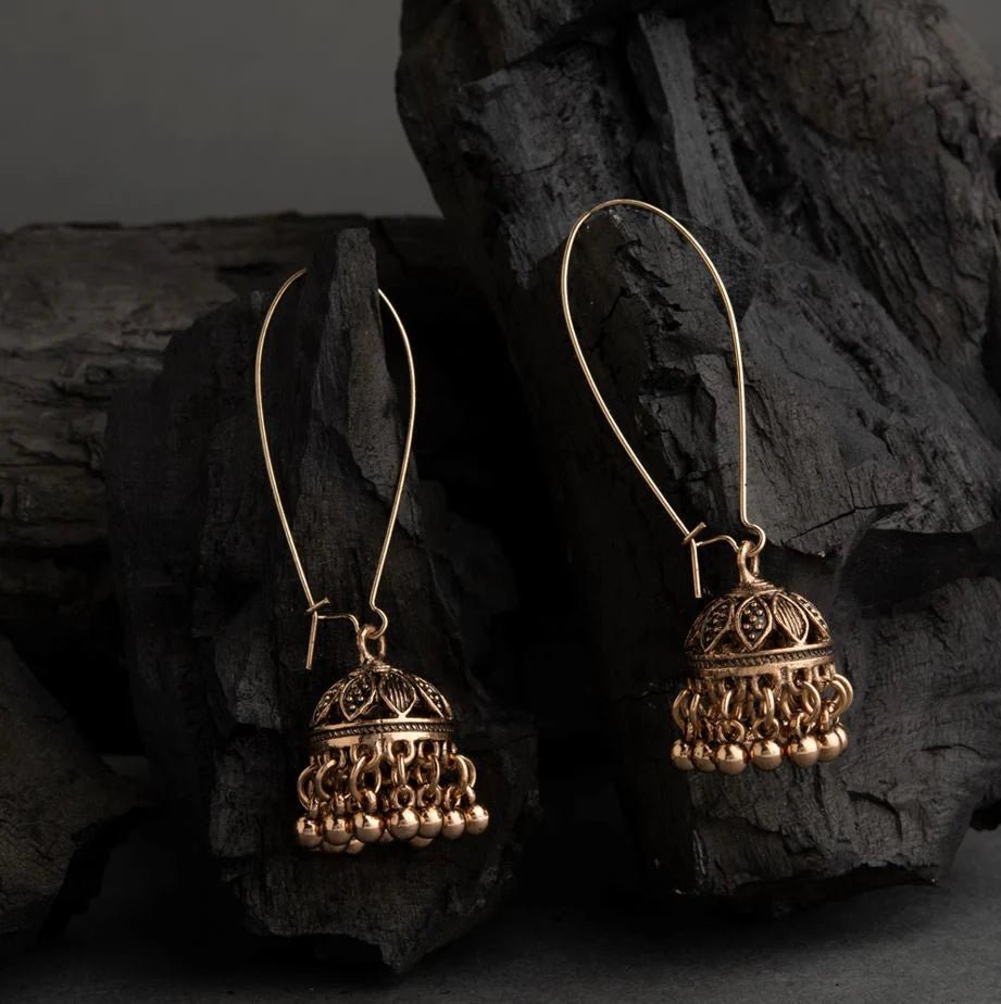 Beruzu - Antique Gold & Silver Floral Jhumki Swing Earrings