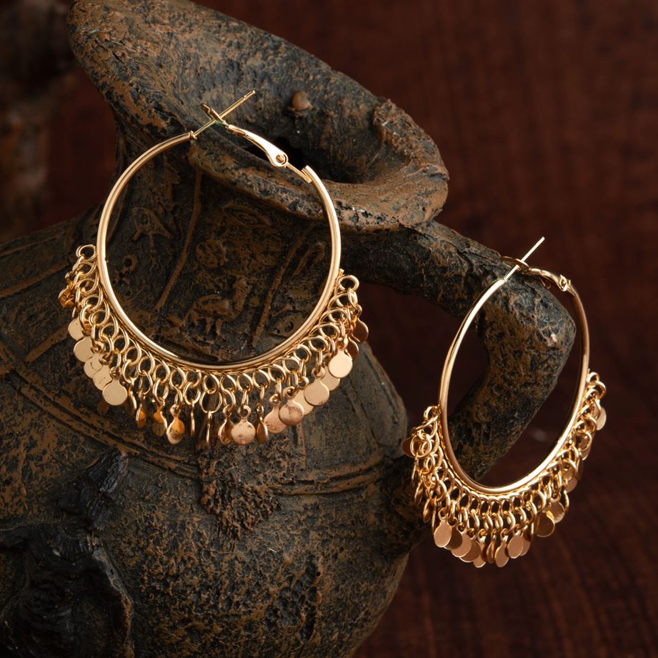 Beruzu - Chic Hoop Earrings with Dangling Plate Accents in Gold and Silver