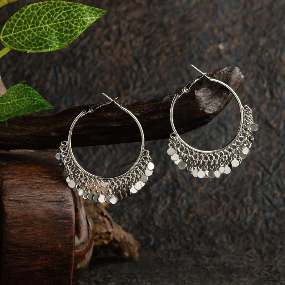 Beruzu - Chic Hoop Earrings with Dangling Plate Accents in Gold and Silver