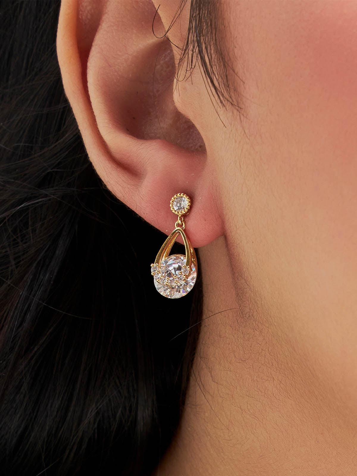 Beruzu - Gold Finish Circular and Teardrop Earrings with Diamond Embellishments - Beruzu Fashion