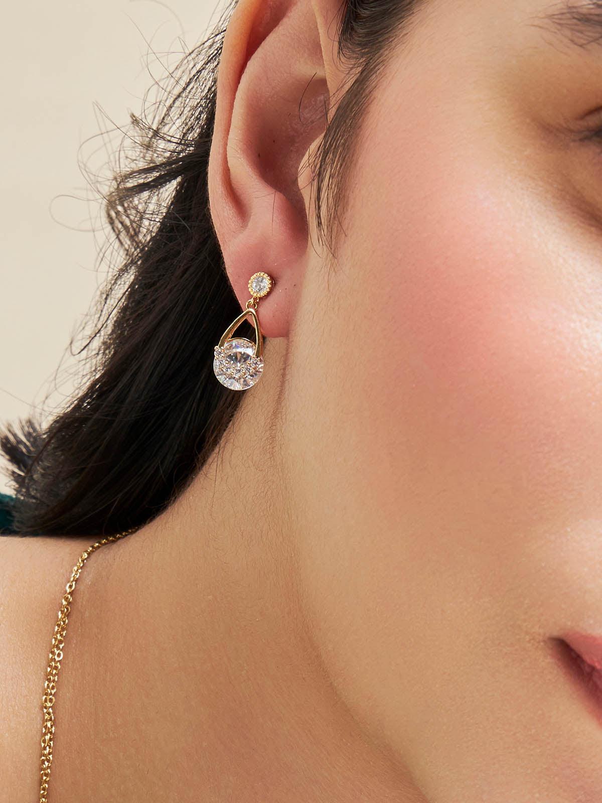 Beruzu - Gold Finish Circular and Teardrop Earrings with Diamond Embellishments - Beruzu Fashion