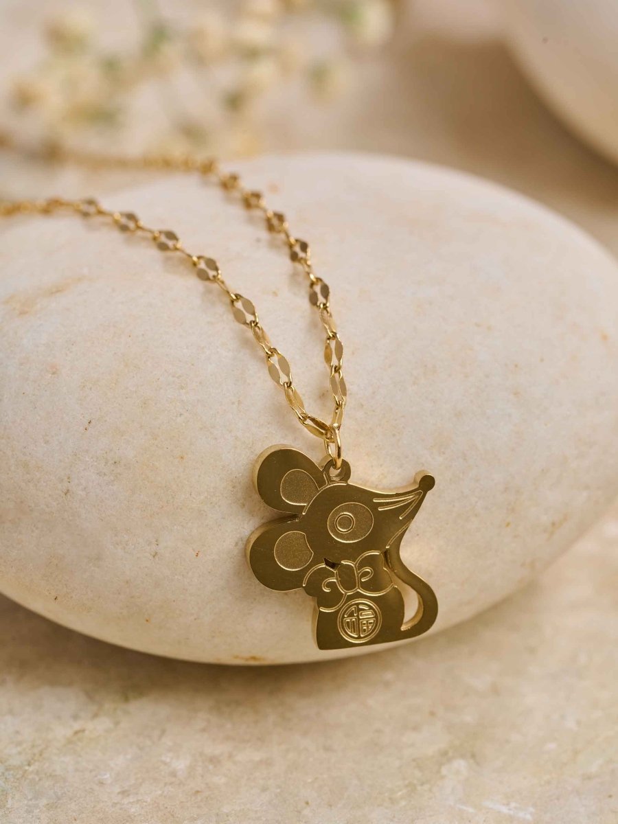 Beruzu Adorable Gold Mouse Pendant Necklace