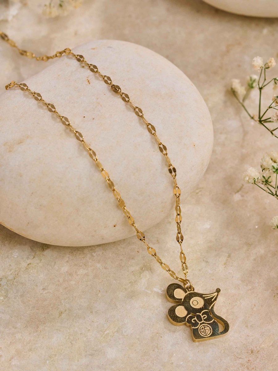 Beruzu Adorable Gold Mouse Pendant Necklace