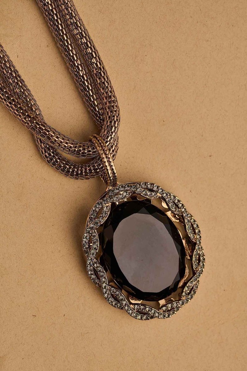 Beruzu Antique Gold Necklace with Black Onyx Pendant - Beruzu