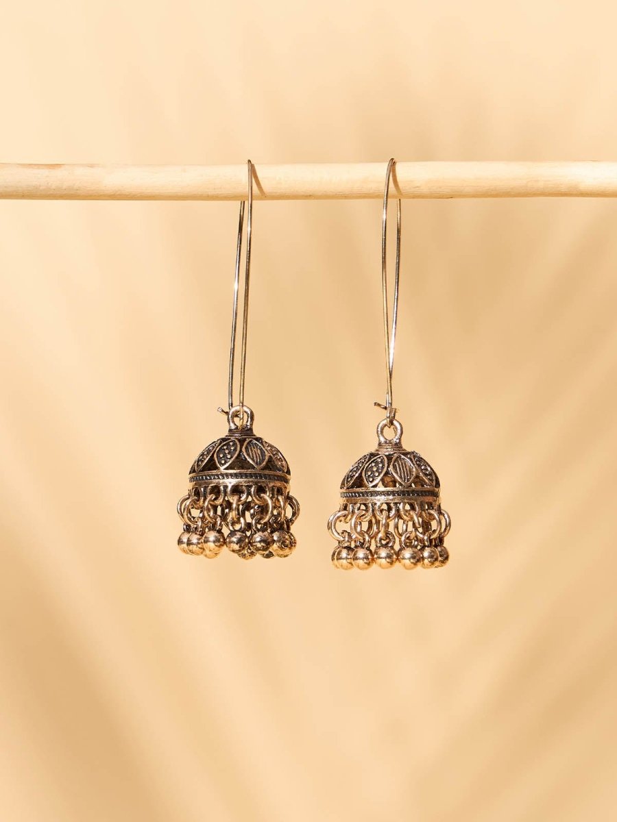 Beruzu - Antique Gold & Silver Floral Jhumki Swing Earrings