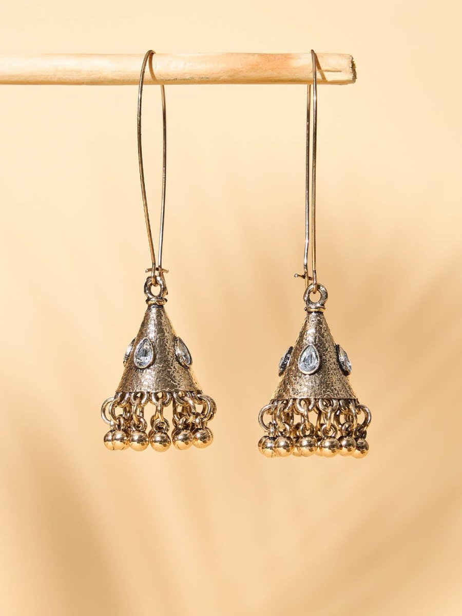 Beruzu - Antique-Inspired Inverted Cone Earrings in Silver and Gold Finish