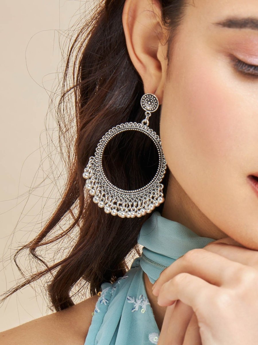 Beruzu - Antique-Inspired Large Circular Earrings in Gold and Silver Finish - Beruzu Fashion