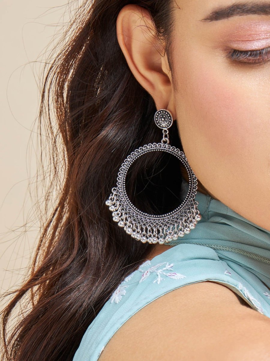 Beruzu - Antique-Inspired Large Circular Earrings in Gold and Silver Finish - Beruzu Fashion