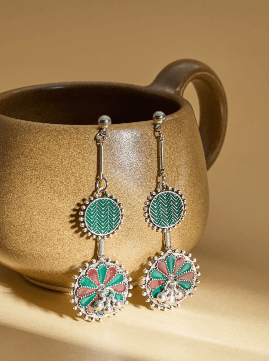 Beruzu - Antique Inspired Multilayered Gold Earrings with Vibrant Enamel Details