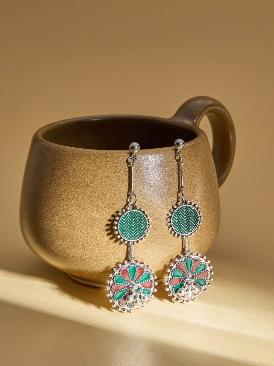 Beruzu - Antique Inspired Multilayered Gold Earrings with Vibrant Enamel Details