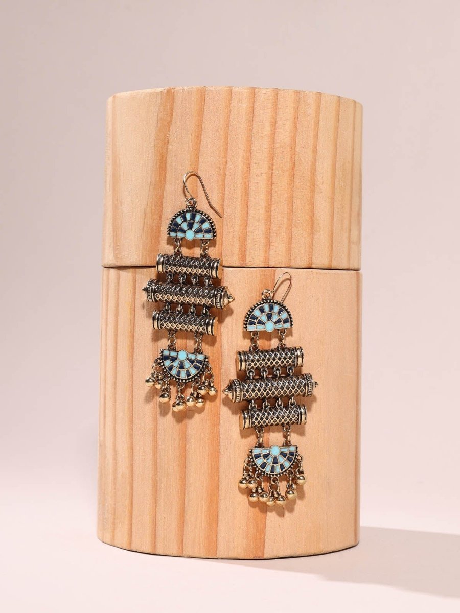 Beruzu - Antique-Inspired Silver Coated Earrings with Enamel Accents