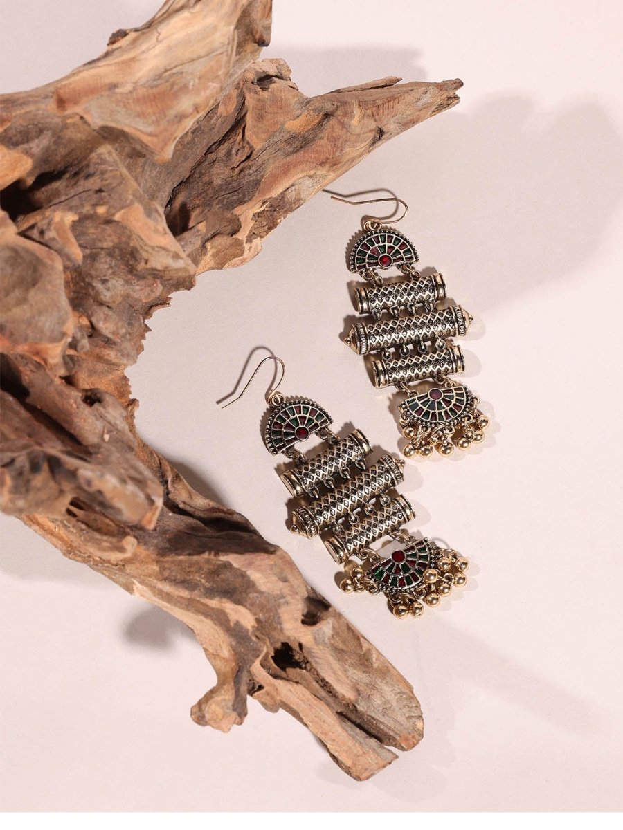 Beruzu - Antique-Inspired Silver Coated Earrings with Enamel Accents