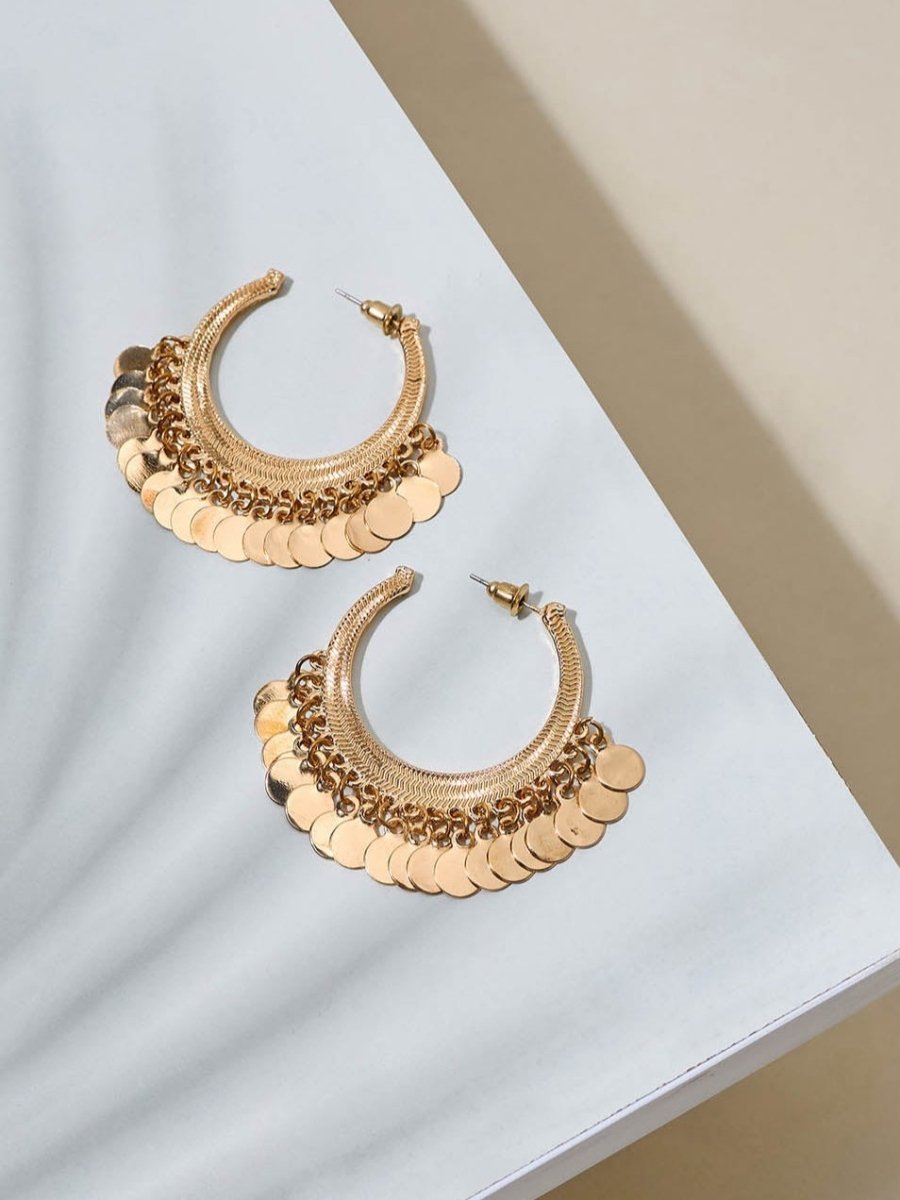 Beruzu - Artisan Crafted Silver Hoop Earrings with Close-Hanging Circular Charms