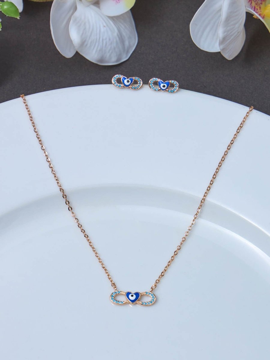 Beruzu - Celestial Infinity Pendant Set with Blue Enamel Accents and Eye-Centered Heart