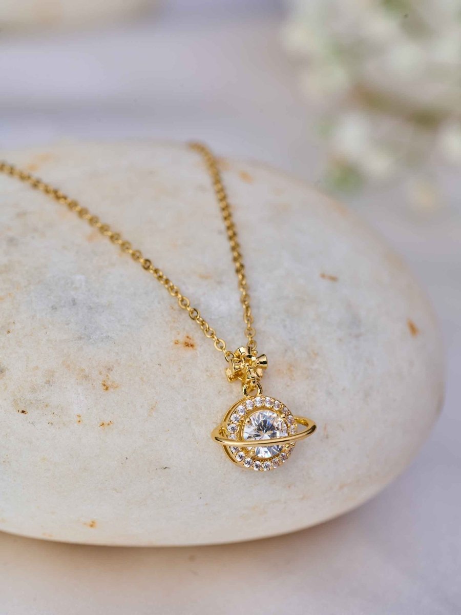 Beruzu Celestial Orbit Crystal Pendant Necklace in Gold - Beruzu