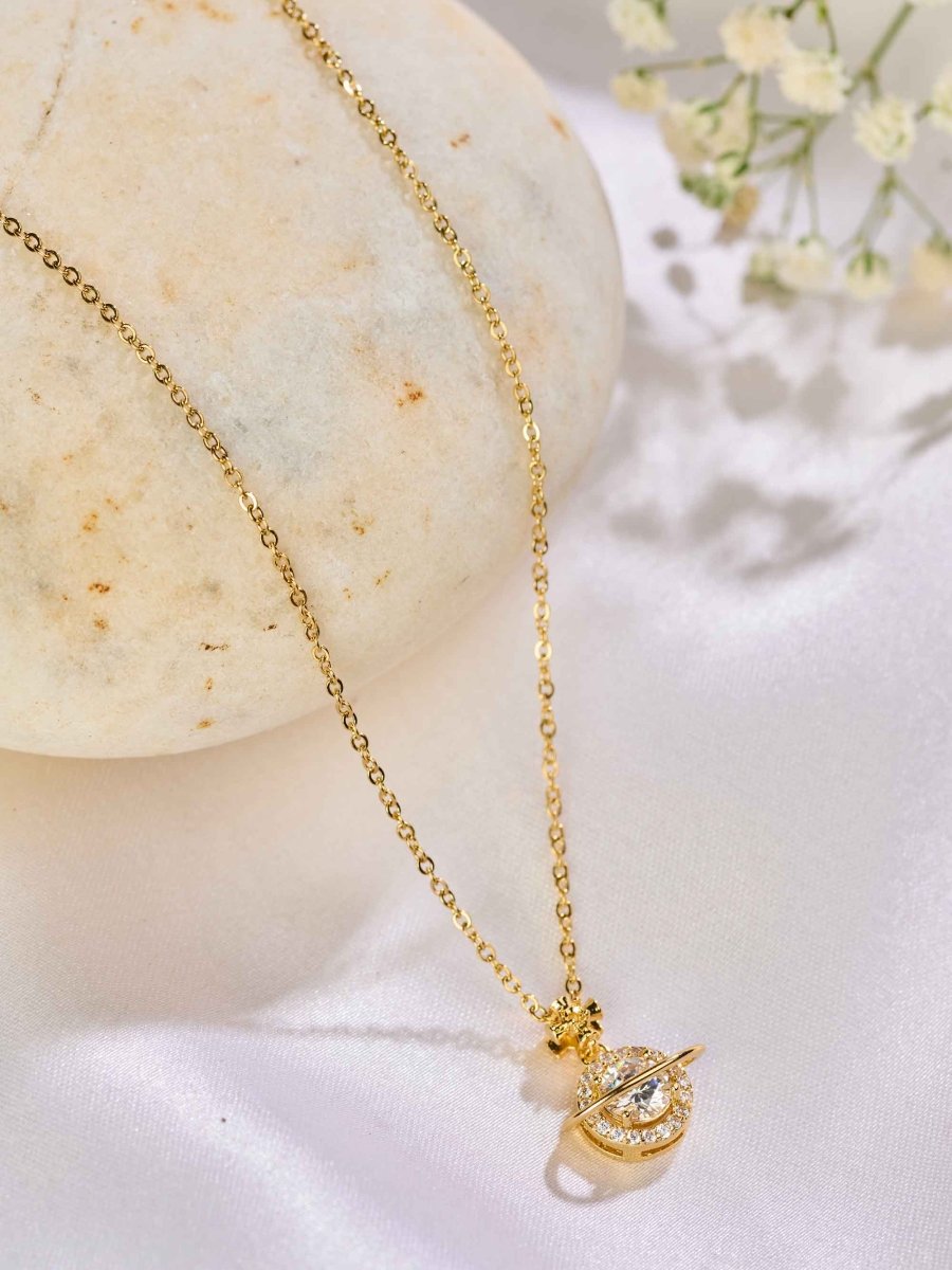 Beruzu Celestial Orbit Crystal Pendant Necklace in Gold - Beruzu