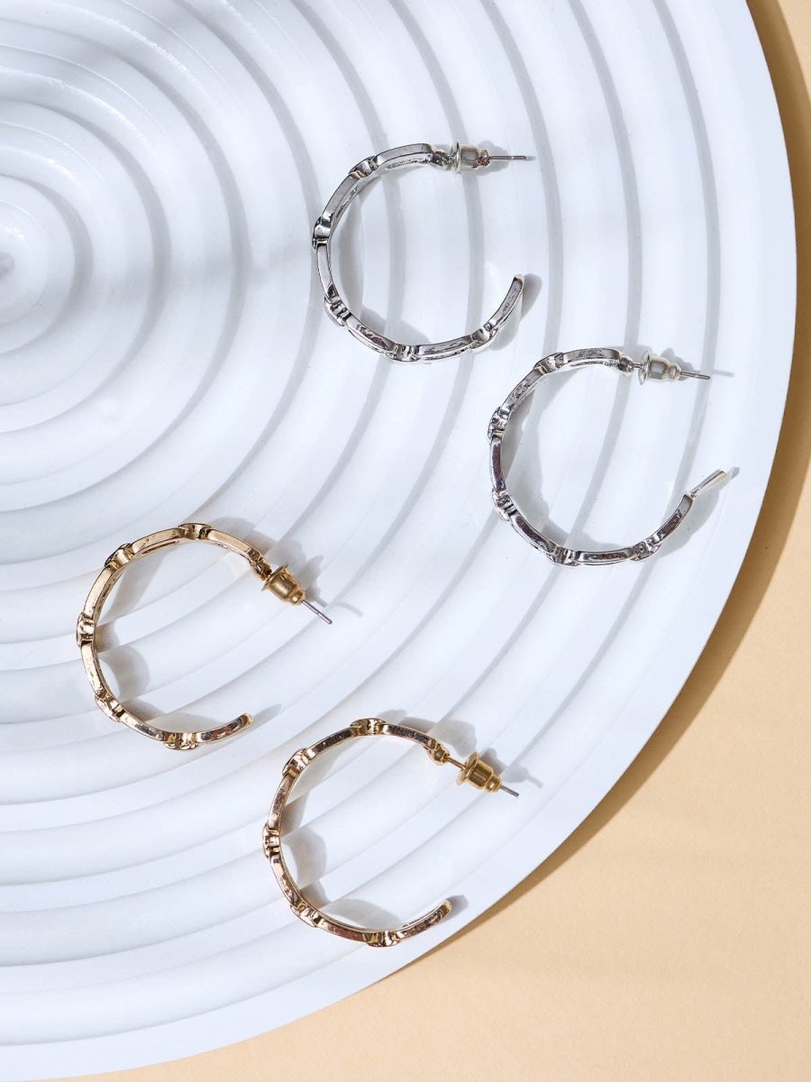 Beruzu - Chain-Link Circle Hoop Earrings in Elegant Gold and Sleek Silver