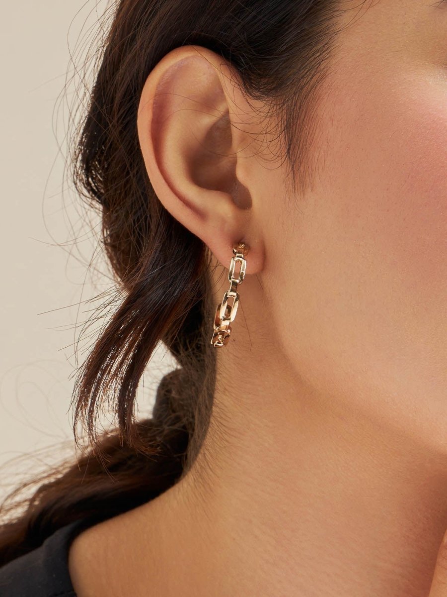 Beruzu - Chain-Link Circle Hoop Earrings in Elegant Gold and Sleek Silver - Beruzu Fashion