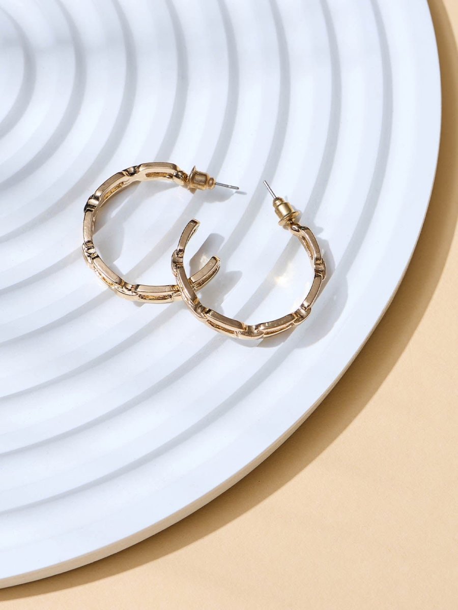 Beruzu - Chain-Link Circle Hoop Earrings in Elegant Gold and Sleek Silver