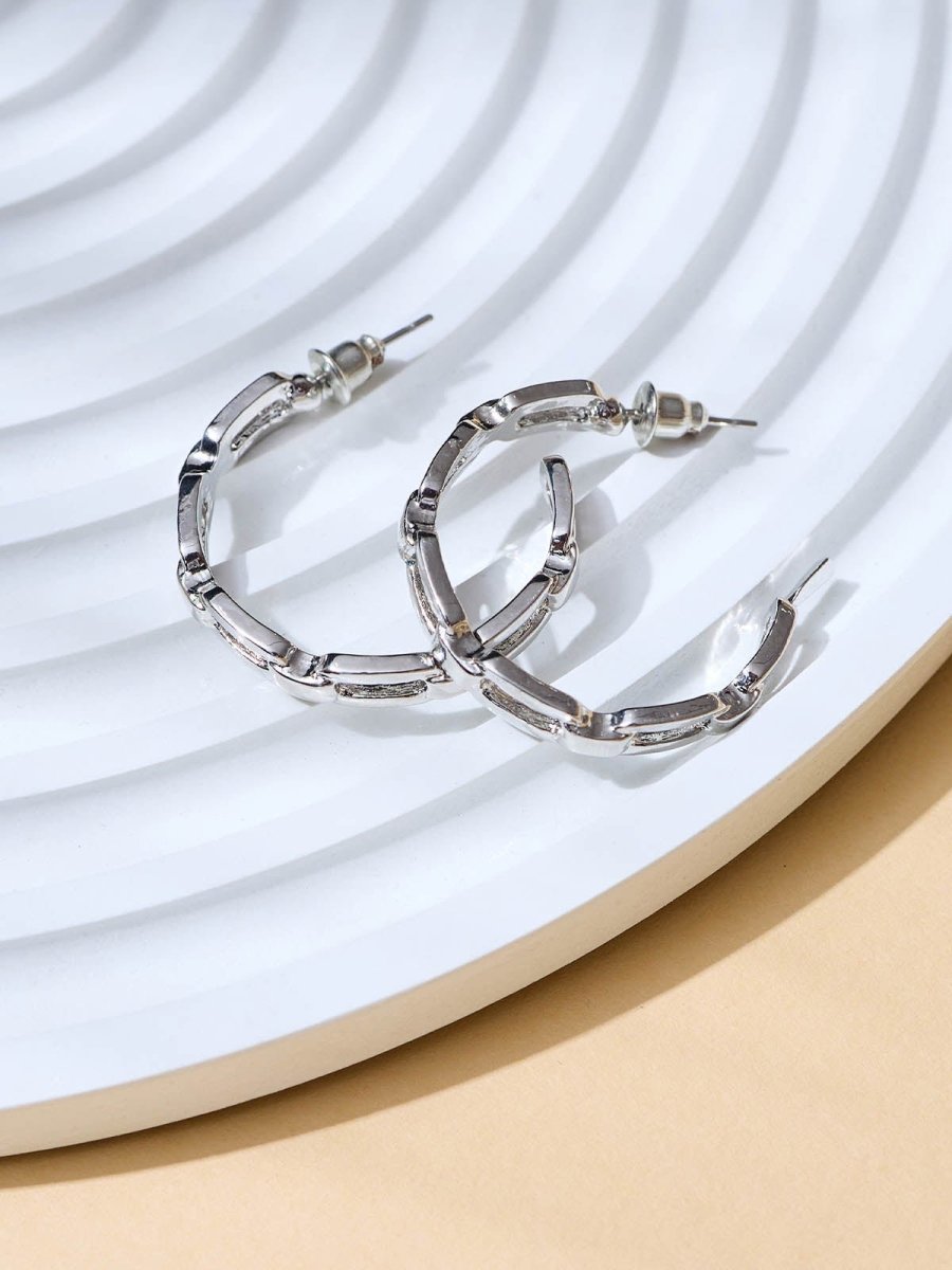 Beruzu - Chain-Link Circle Hoop Earrings in Elegant Gold and Sleek Silver