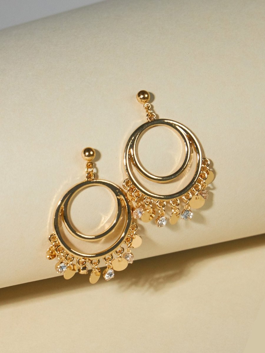 Beruzu - Charm Circle Drop Earrings with Crystal Accents