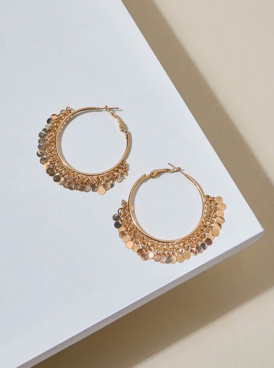 Beruzu - Chic Hoop Earrings with Dangling Plate Accents in Gold and Silver