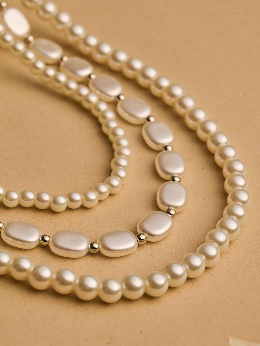 Beruzu Classic Multi-Strand Pearl Necklace and Earring Set