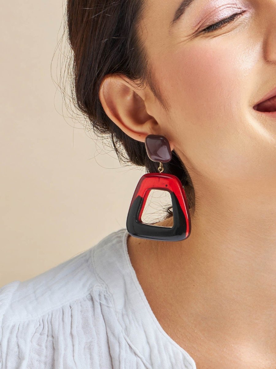 Beruzu - Colorful Asymmetrical Drop Earrings with Purple and Red-Black Accents