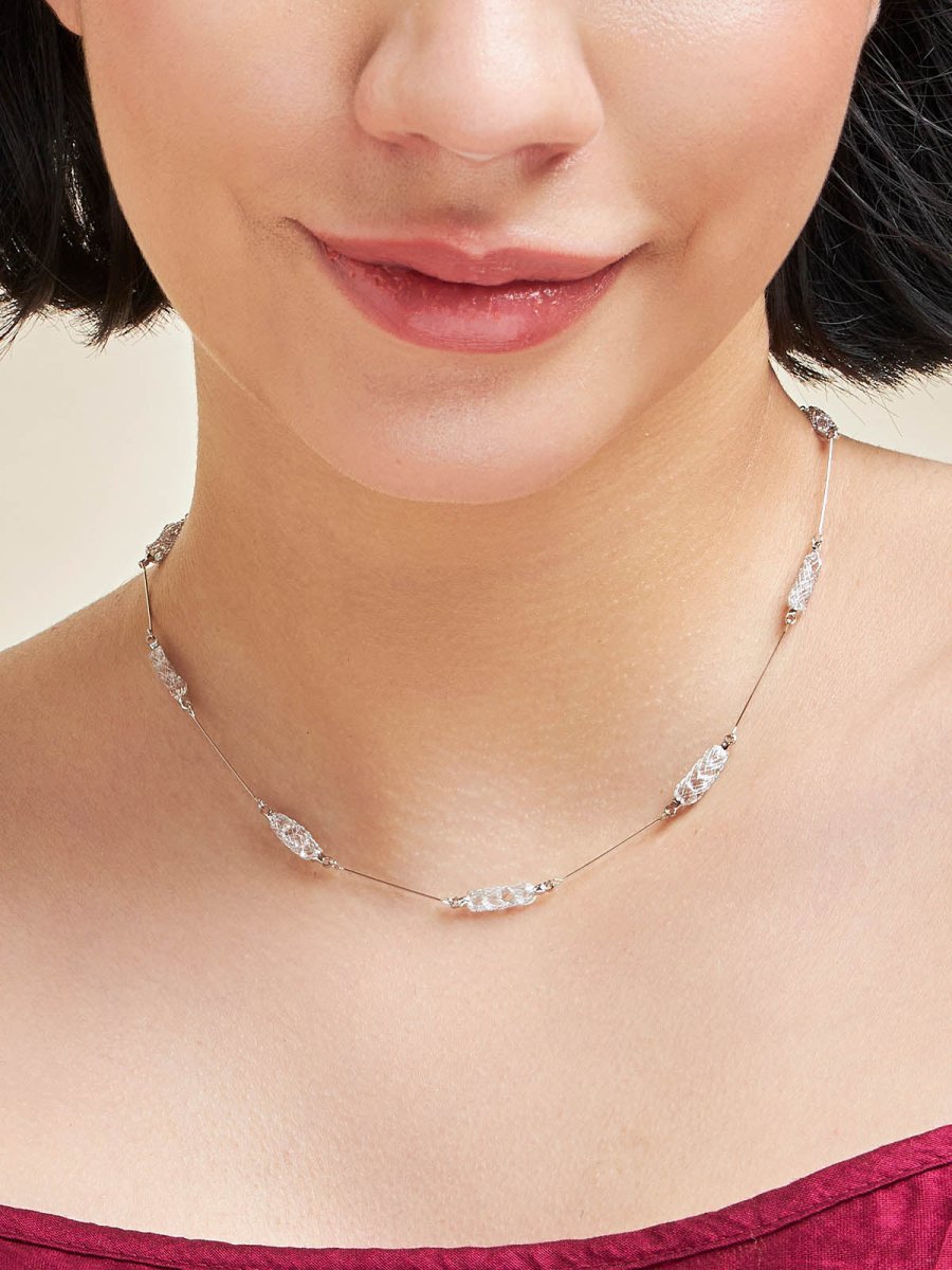 Beruzu - Crystal Infusion Linear Mesh Necklace with Sparkling Accents - Beruzu Fashion