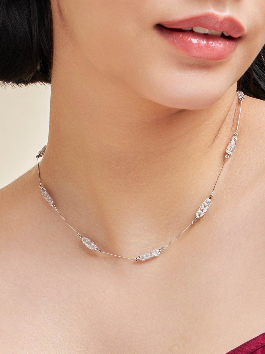 Beruzu - Crystal Infusion Linear Mesh Necklace with Sparkling Accents - Beruzu Fashion