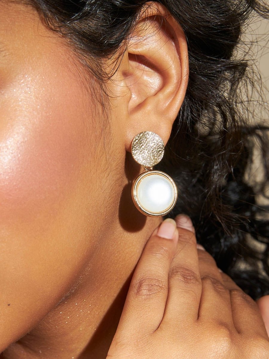 Beruzu - Dual Circle Earrings in Gold and Silver Finish with White Stone Inlay