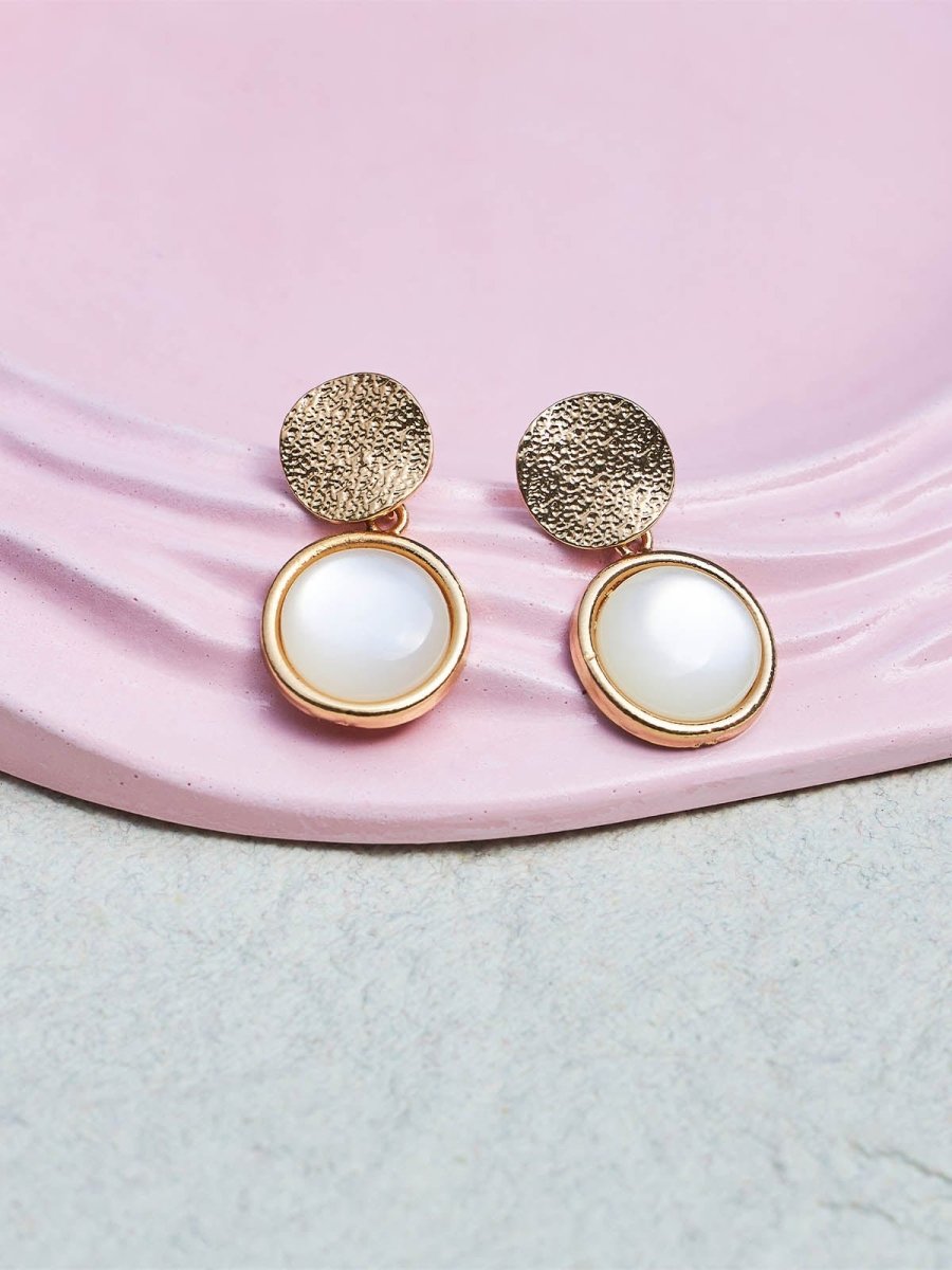 Beruzu - Dual Circle Earrings in Gold and Silver Finish with White Stone Inlay