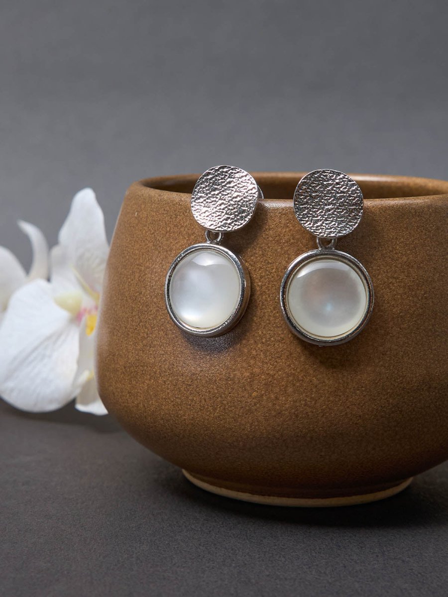 Beruzu - Dual Circle Earrings in Gold and Silver Finish with White Stone Inlay