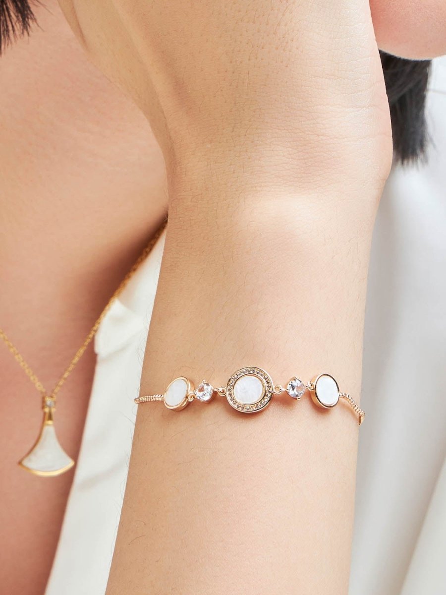 Beruzu - Dual-Tone Circular Charm Bracelet with Crystal and Enamel Accents - Beruzu Fashion