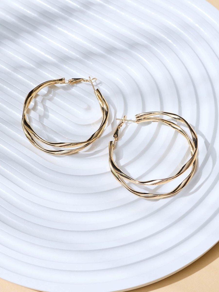 Beruzu - Dual Twisted Gold Hoop Earrings with Asymmetric Design