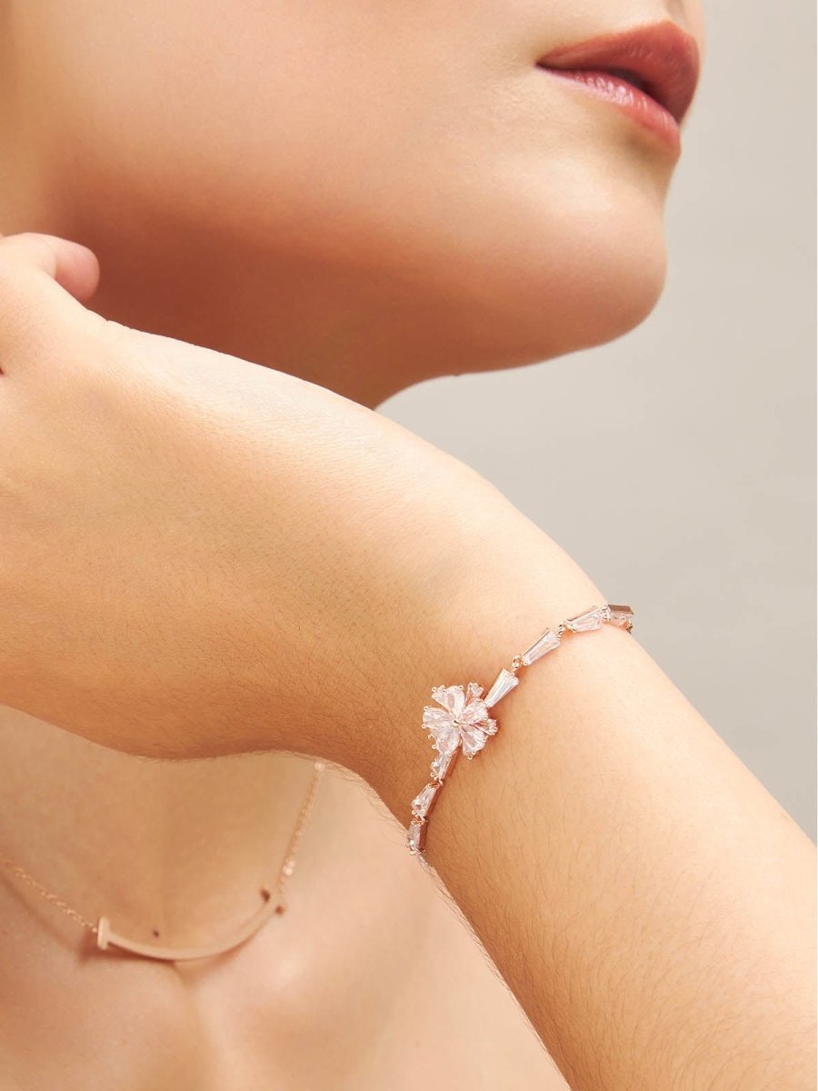 Beruzu - Elegant Floral Crystal Bracelet in Gold and Rose Gold Finishes - Beruzu Fashion