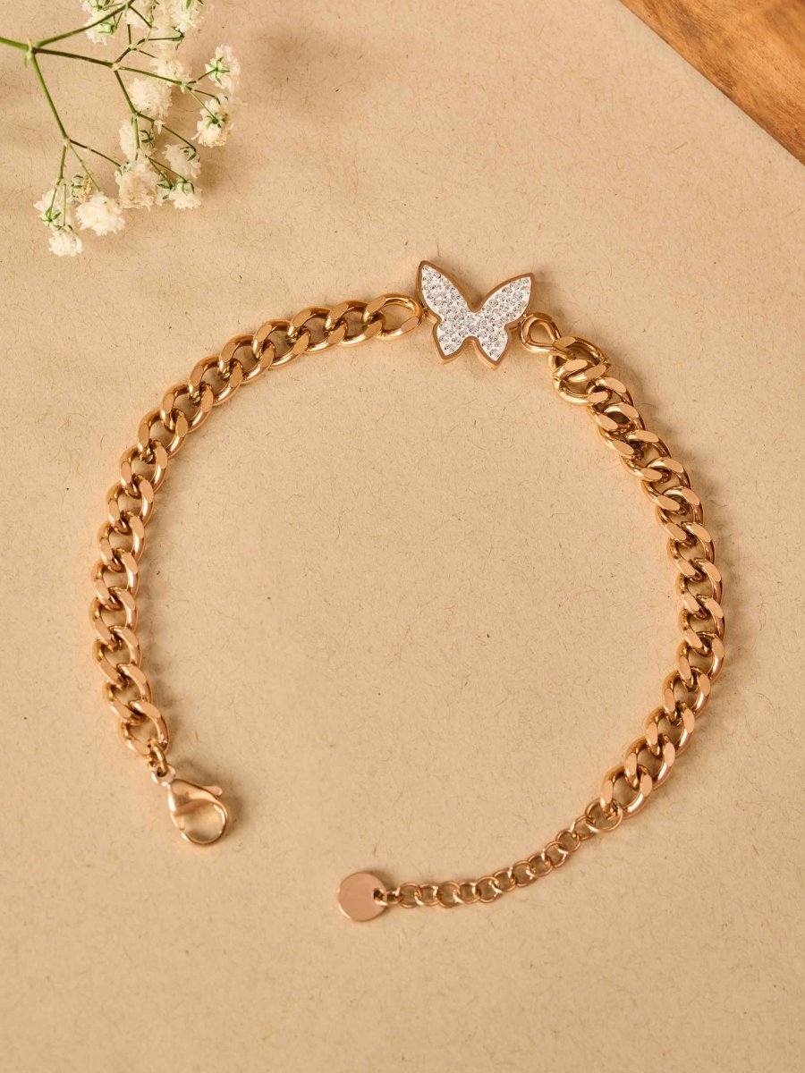 Beruzu Elegant Gold Butterfly Charm Bracelet