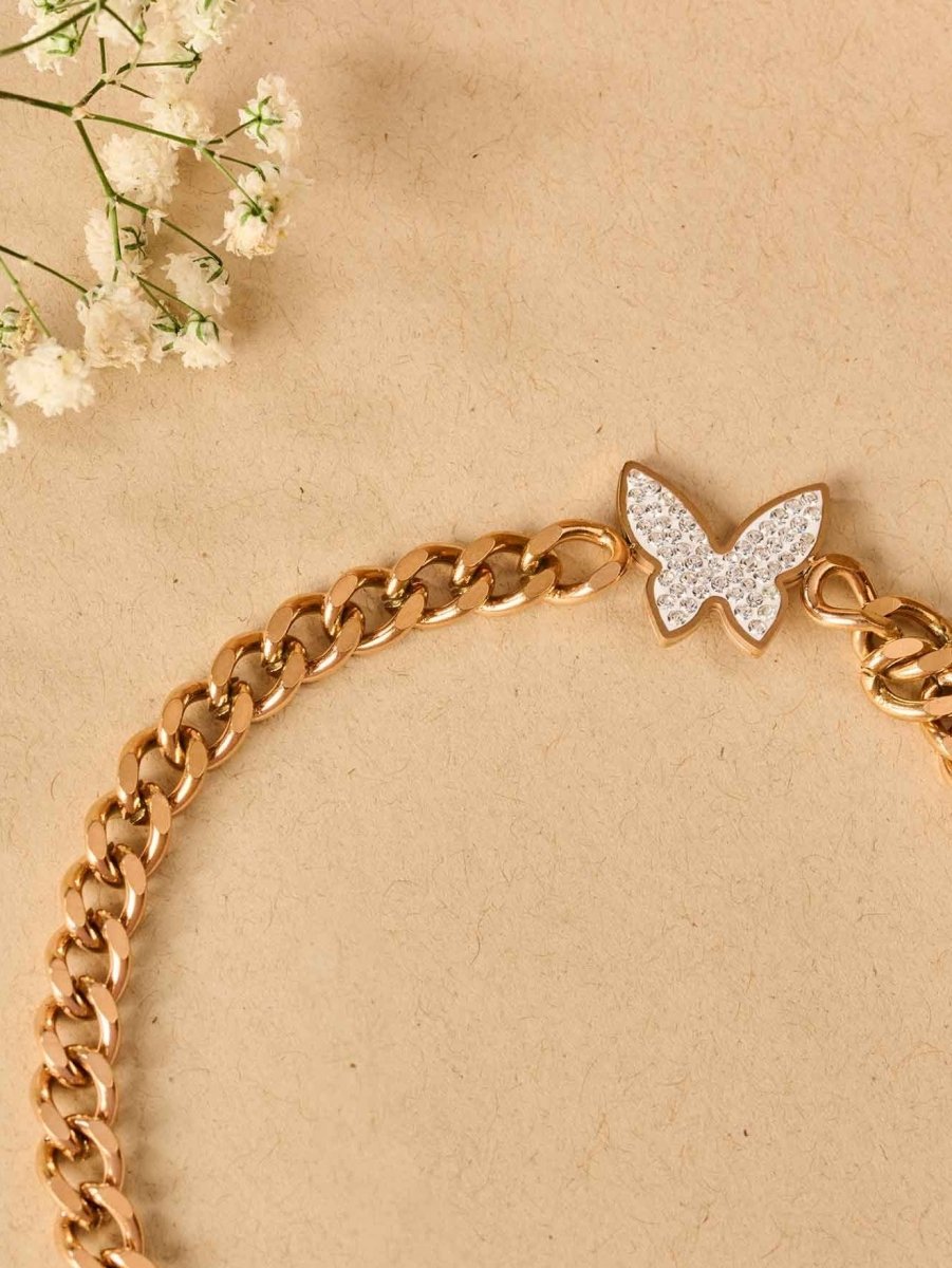 Beruzu Elegant Gold Butterfly Charm Bracelet