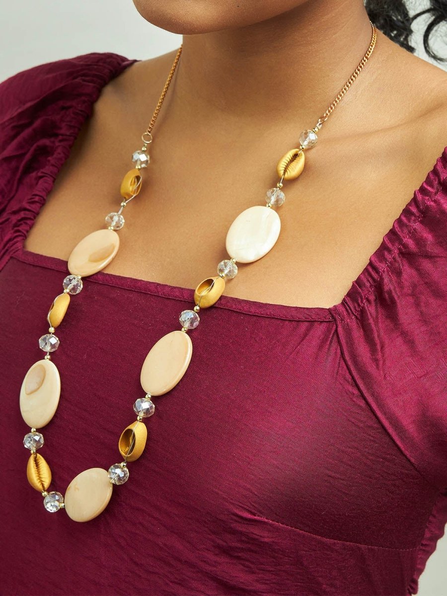 Beruzu - Elegant Harmony Gold Chain Necklace with Crystal, Cowry Shell, and Stone Accents - Beruzu Fashion