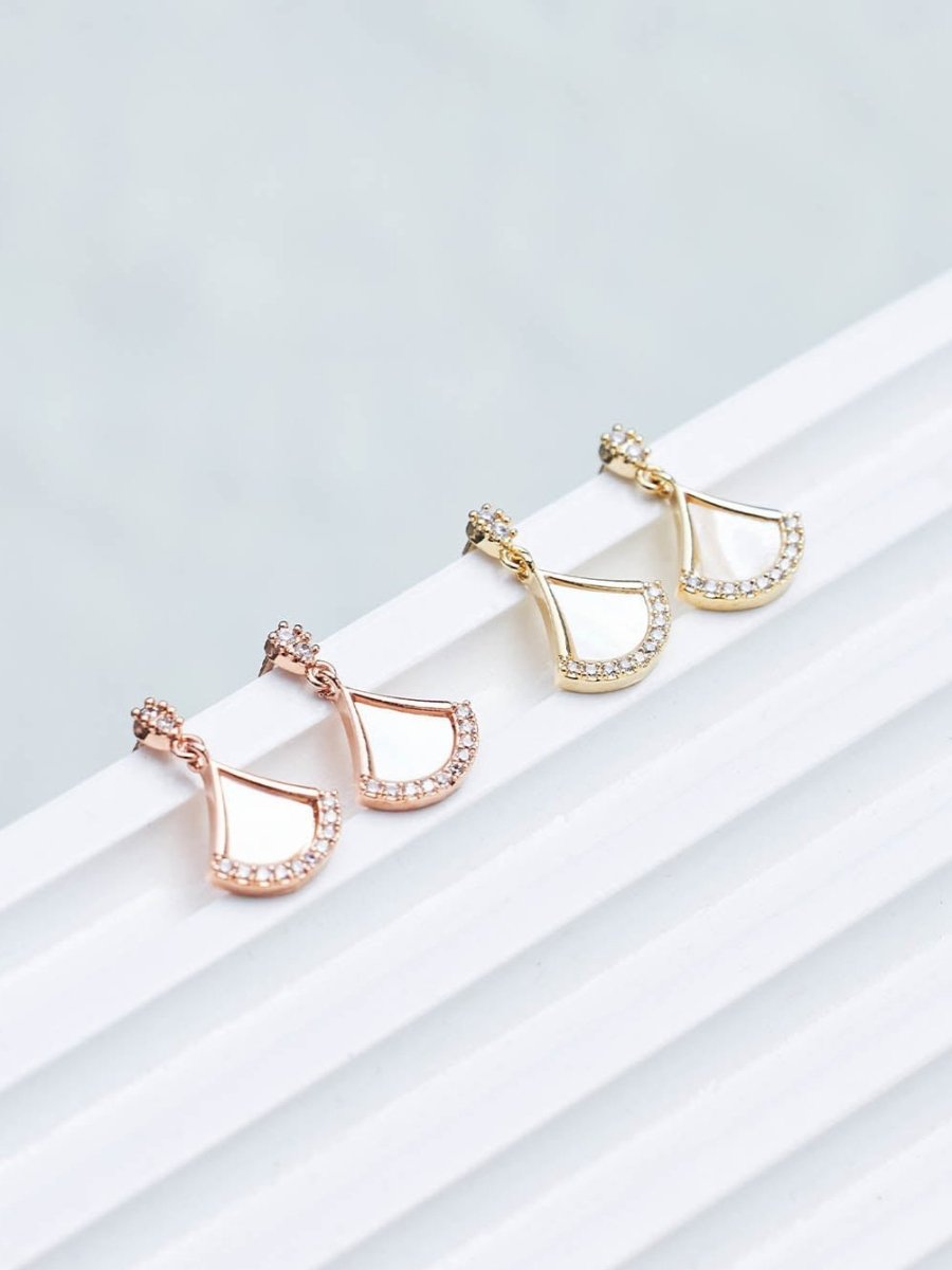 Beruzu - Elegant Korean Drop Earrings in Gold and Rose Gold with Crystal and Enamel Accents