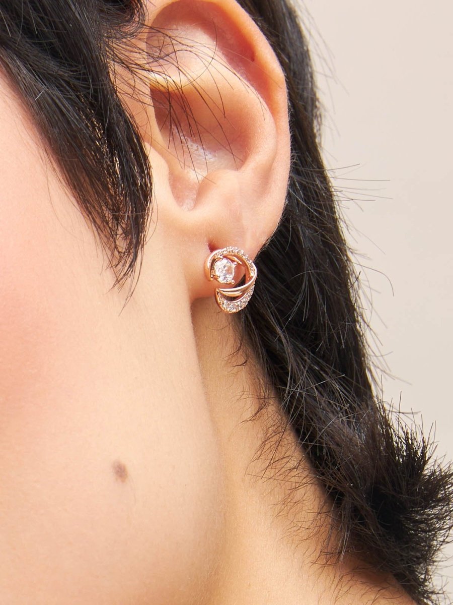 Beruzu - Elegant Twisted S-Shaped Earrings in Gold and Rose Gold with Crystal Embellishments - Beruzu Fashion