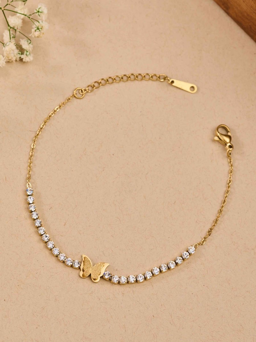 Beruzu Gold Butterfly Crystal Stones Bracelet - Beruzu