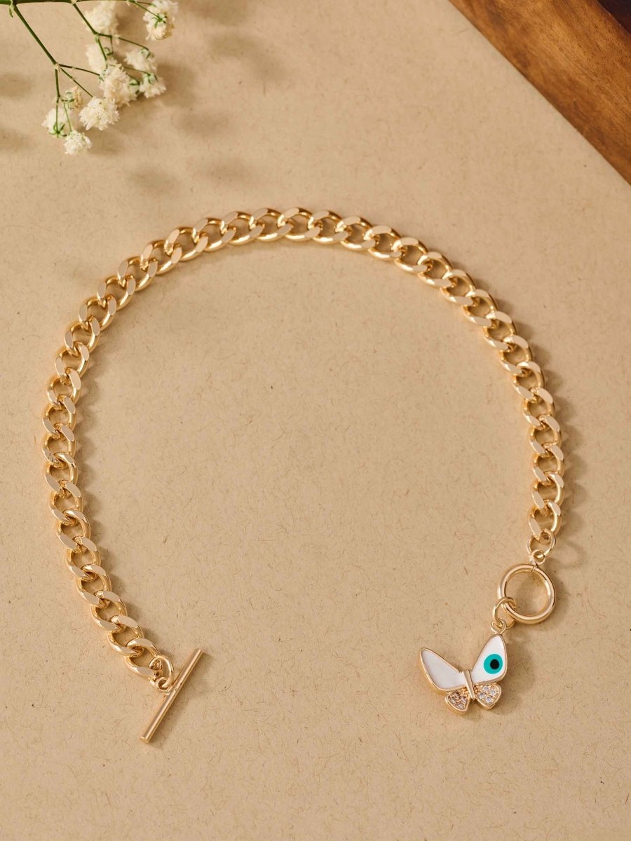 Beruzu Gold Chain with Butterfly Eye Charm Bracelet