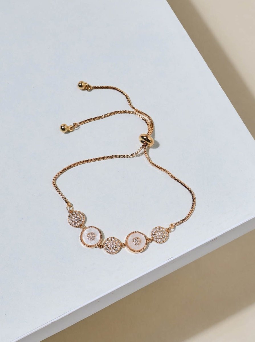 Beruzu - Gold Finish Bracelet with Circular Pendants and Mixed Media Accents