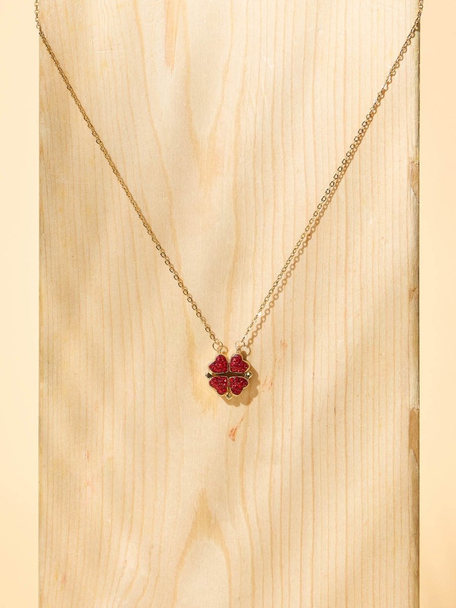 Beruzu - Gold Finish Link Chain Pendant with Radiant Red Heart Blossom Design