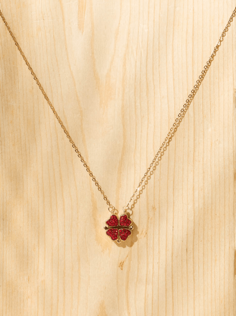 Beruzu - Gold Finish Link Chain Pendant with Radiant Red Heart Blossom Design