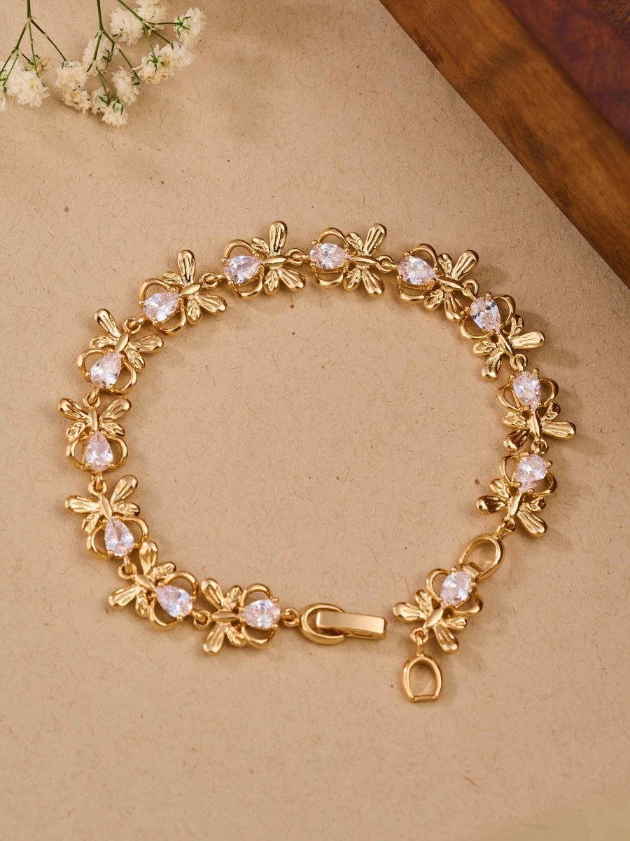 Beruzu Gold Floral Bracelet with Teardrop Crystal Stones - Beruzu