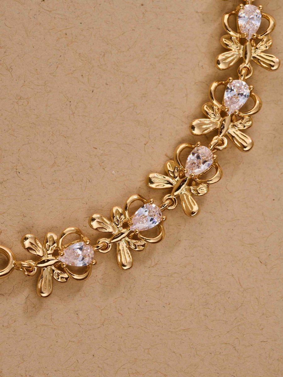 Beruzu Gold Floral Bracelet with Teardrop Crystal Stones - Beruzu